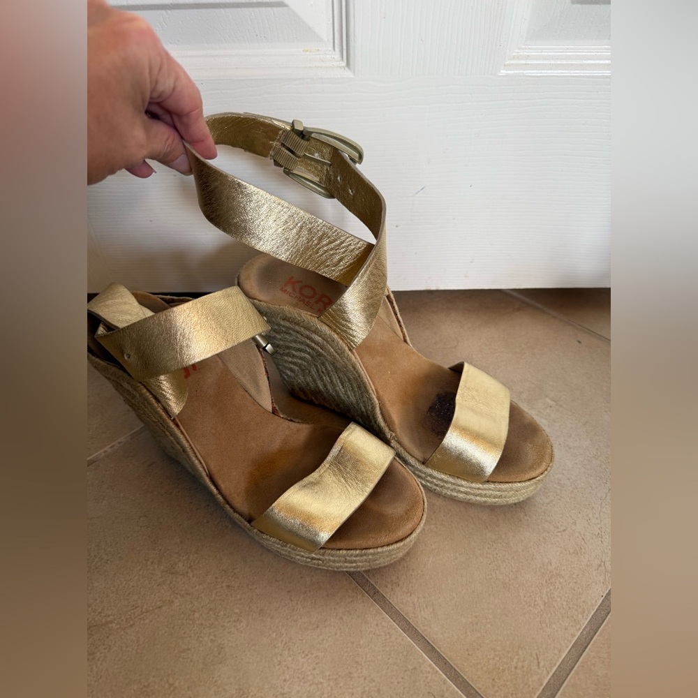 KORS Michael Kors Metallic Gold Wedge Sandals